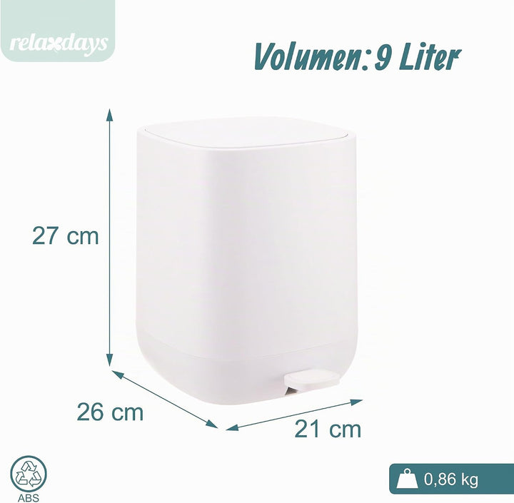 Relaxdays Mülleimer, 9 Liter, Absenkautomatik, entnehmbarer Inneneimer, Matter Kunststoff, Treteimer