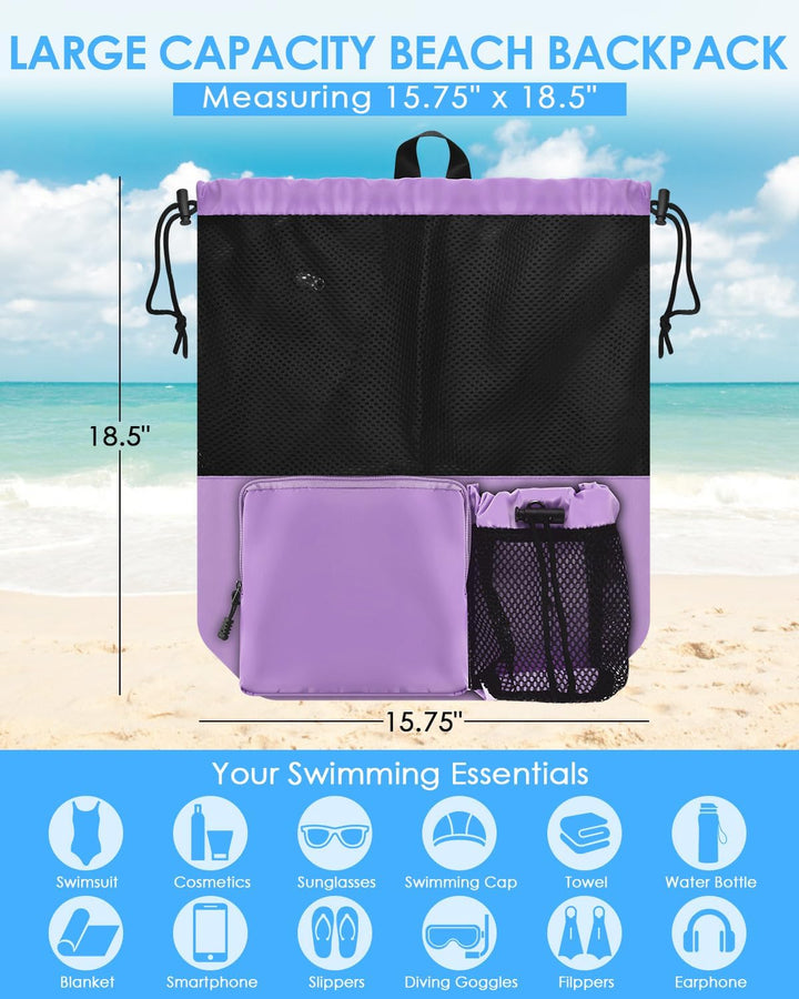 BROTOU Schwimmen Tasche, Schwimmtasche Mesh-Rucksack mit Kordelzug, Strandrucksack Turnbeutel Sportb