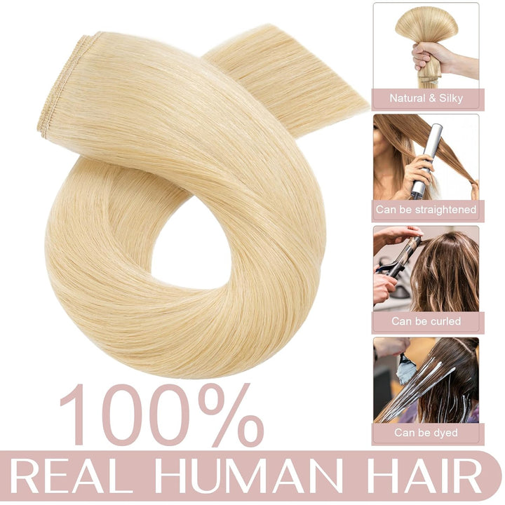 SEGO Haarteil Clip in Extensions Echthaar DICKER Haarverlängerung 1 Tresse 5 Clips Human Hair Glatt