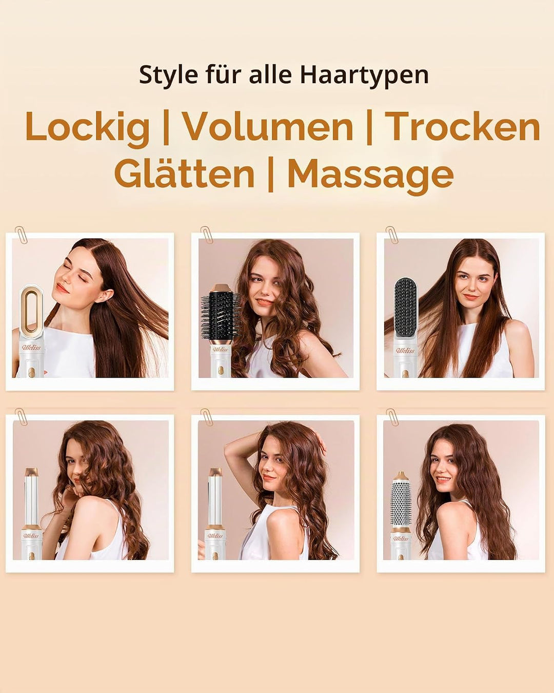 UKLISS 6 in 1 Hairstyler, Hair Styler Set mit 6 Aufsätzen: Lockenföhn Automatisch, Rundbürstenföhn,