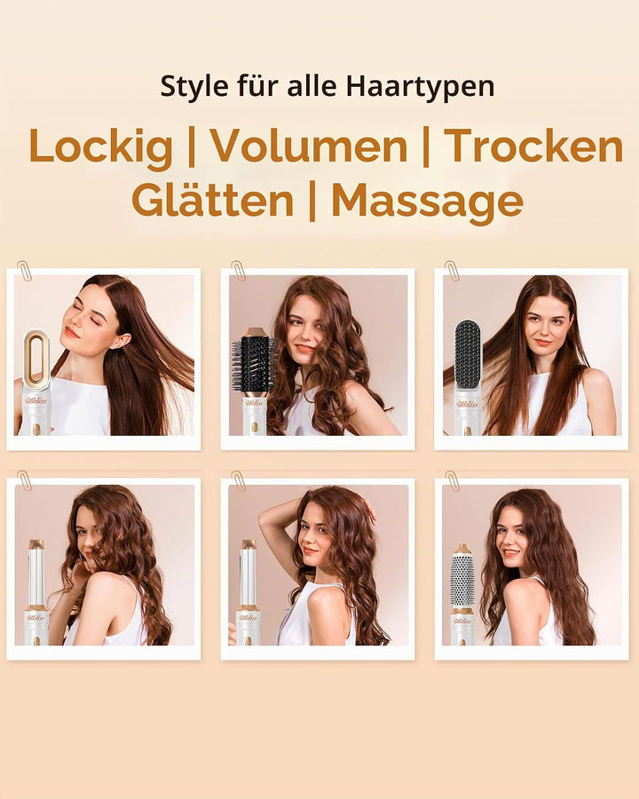 UKLISS 6 in 1 Hairstyler, Hair Styler Set mit 6 Aufsätzen: Lockenföhn Automatisch, Rundbürstenföhn,