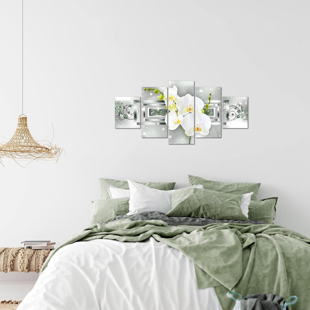 Runa Art Wandbilder Blumen Orchidee 5 Teilig Bild auf Vlies Leinwand Deko Wohnzimmer Abstrakt Grün S