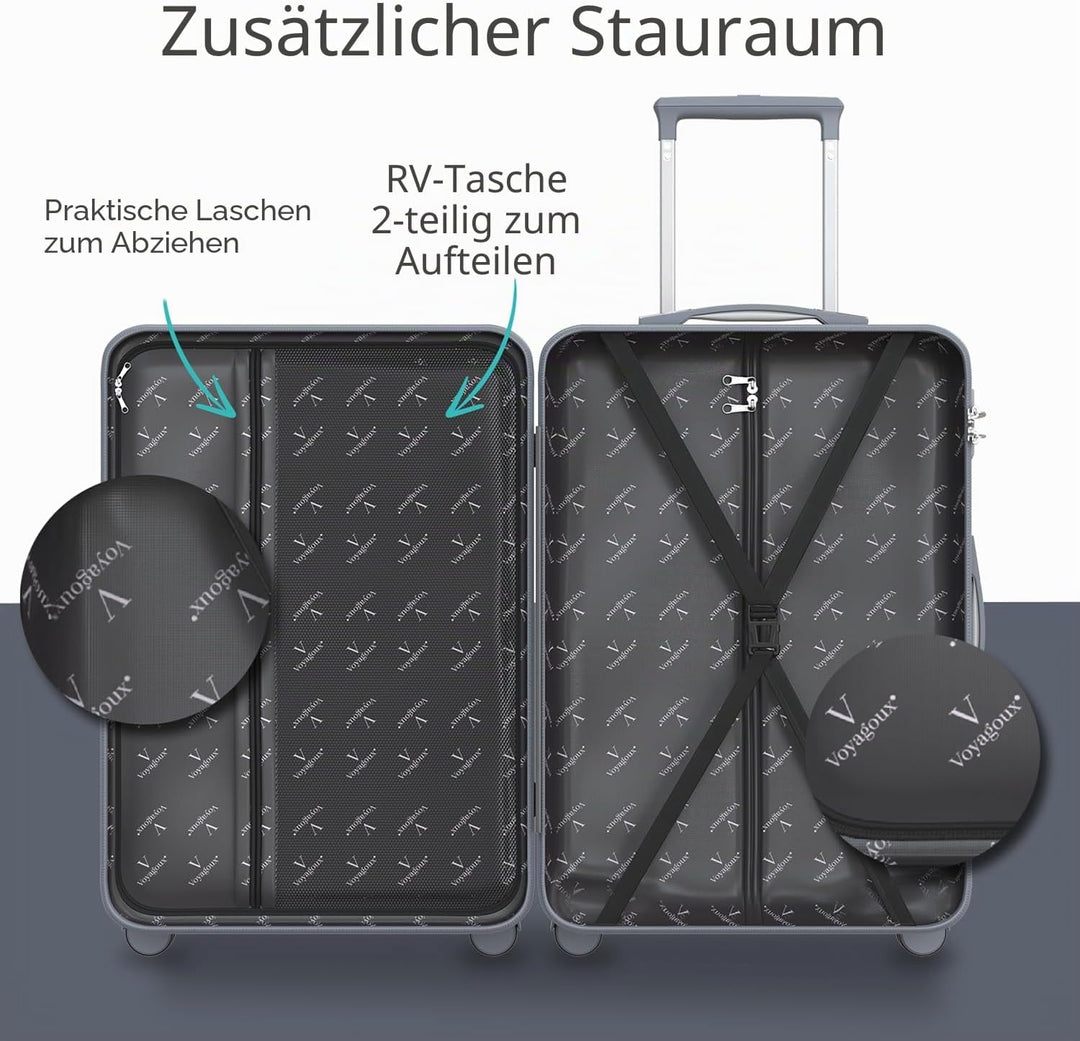 Voyagoux Koffer - 72L, Rollkoffer mittelgross, Hartschalenkoffer, TSA-Schloss, Reisekoffer mit Rolle