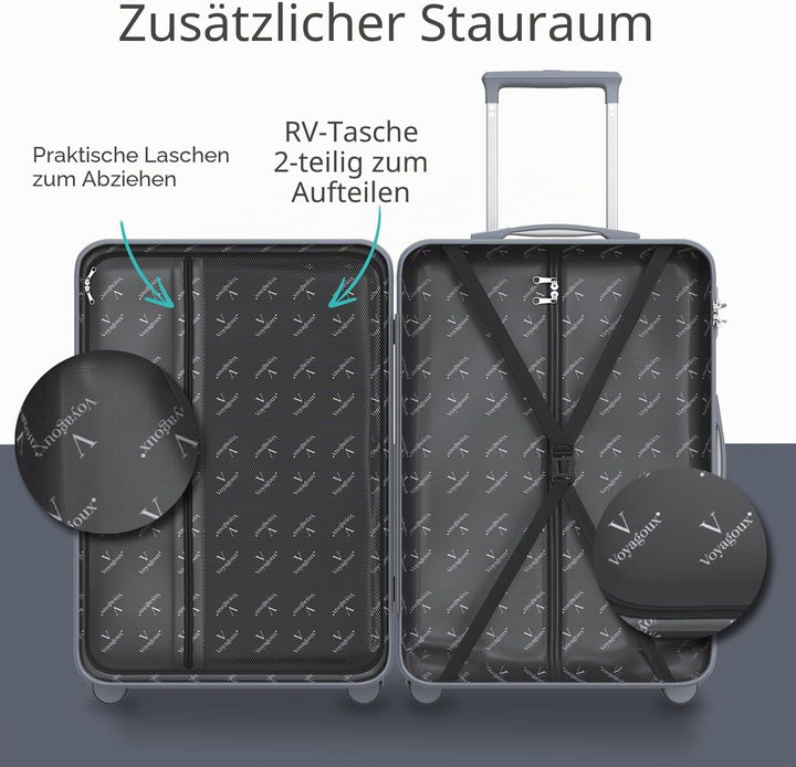 Voyagoux Koffer - 72L, Rollkoffer mittelgross, Hartschalenkoffer, TSA-Schloss, Reisekoffer mit Rolle