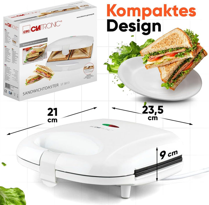 Clatronic® Sandwichmaker | für dreieckige Sandwichplatten | Sandwichtoaster mit Antihaftbeschichtung