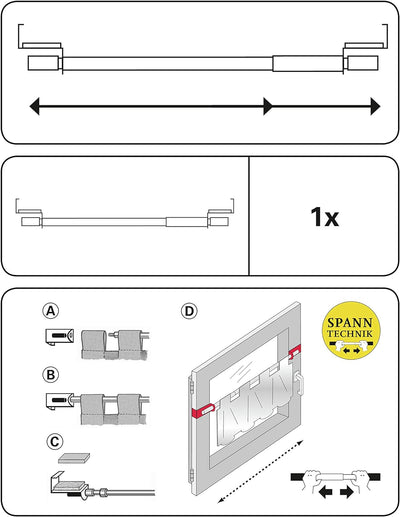 GARDINIA Spannvitrage, Vitragestange zum Spannen, Ausziehbar, Gardinenstange ohne Bohren und Schraub