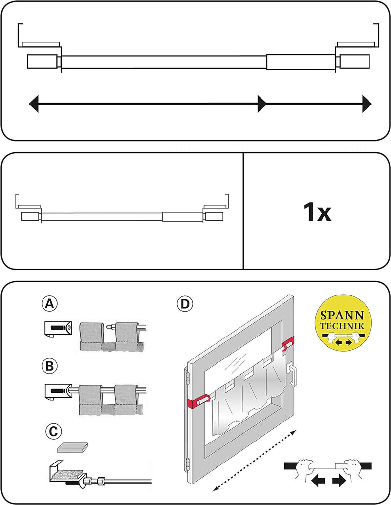 GARDINIA Spannvitrage, Vitragestange zum Spannen, Ausziehbar, Gardinenstange ohne Bohren und Schraub