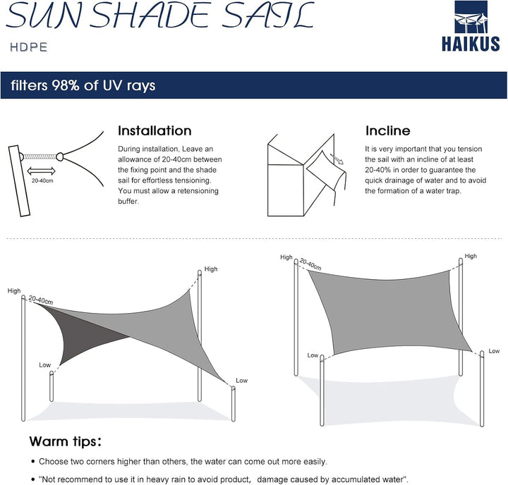 HAIKUS Sonnensegel Dreieckig 3x3x3m Premium HDPE UV Schutz Sonnenschutz Atmungsaktiv Wetterbeständig