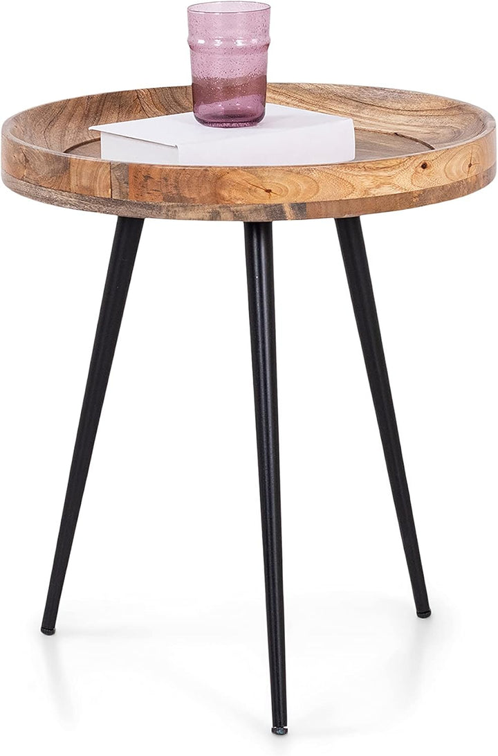 byLIVING Beistelltisch AVA/runder Couchtisch 45 cm/Massivholz Mango Natur hell-braun/Gestell Metall