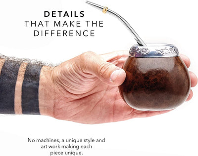 BALIBETOV Set aus Natürlichem Kürbis Tasse für Mate Tee Handgefertigt Inkl. Strohhalm (Yerba Mate St