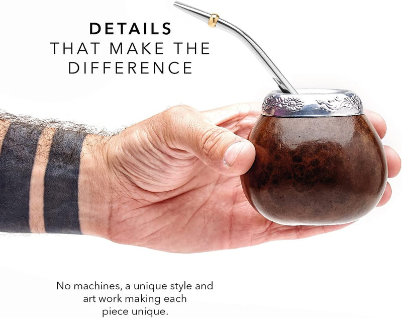 BALIBETOV Set aus Natürlichem Kürbis Tasse für Mate Tee Handgefertigt Inkl. Strohhalm (Yerba Mate St