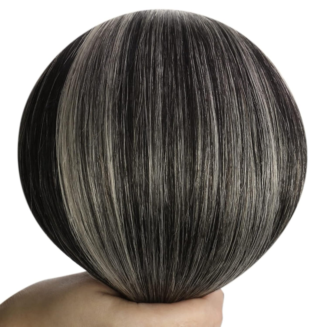 YoungSee Tressen Extensions Echthaar Silber Echthaar Tressen Schwarz Ombre Silber Haartressen Echtha