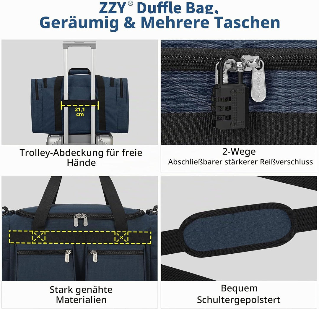 ZZY Sporttasche 40L für Herren mit 2 Seitentaschen &amp; Wasserabweisend - Leichte Reisetasche für Sport