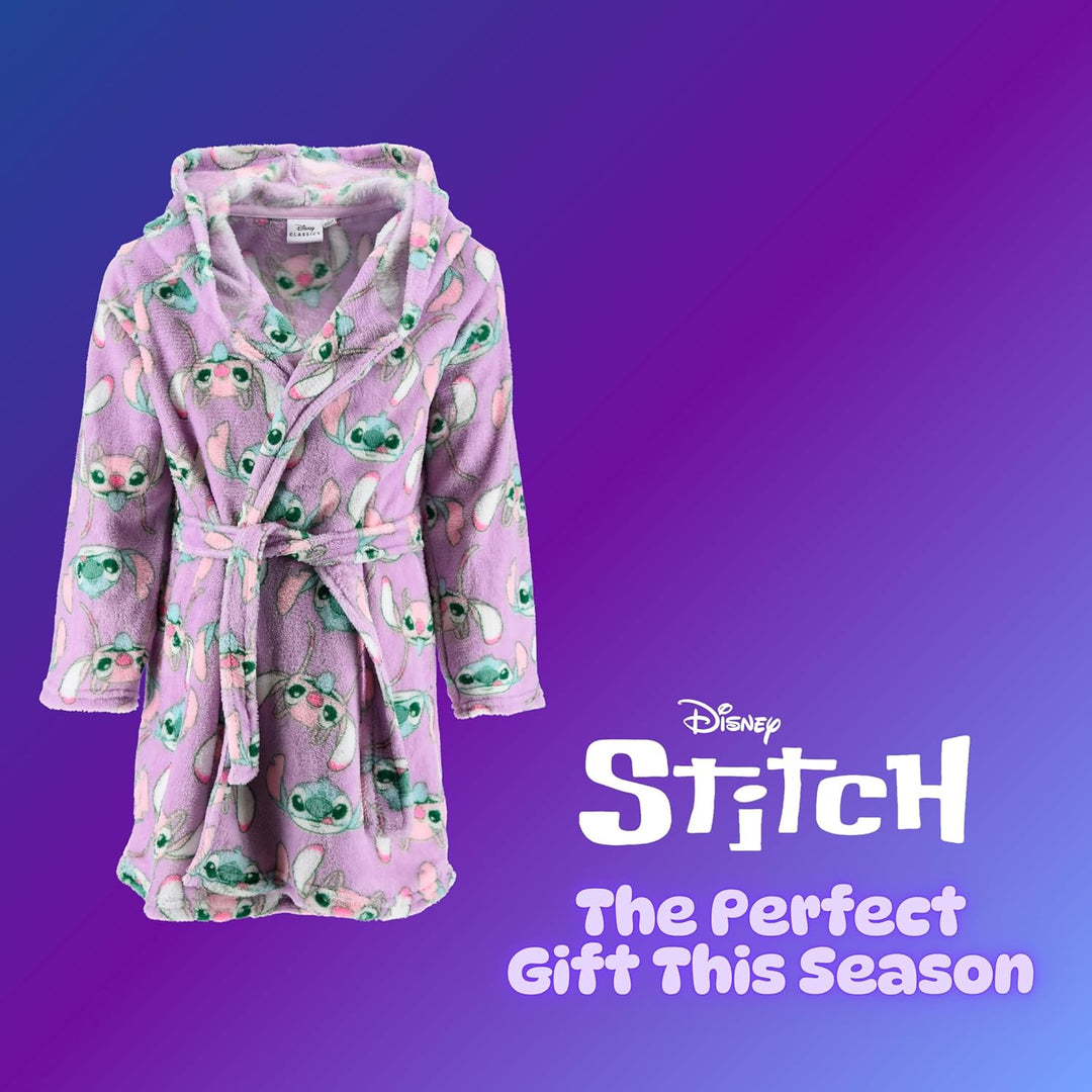 Disney Stitch und Angel Bademantel Mädchen, Hausmantel Loungewear Weicher Fleece Morgenmantel, Gröss