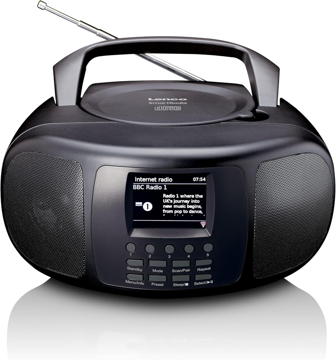 Lenco SCD-6000BK Tragbares Internetradio mit DAB+/FM, Bluetooth, CD-Player und 2,4-Zoll TFT-LCD-Farb
