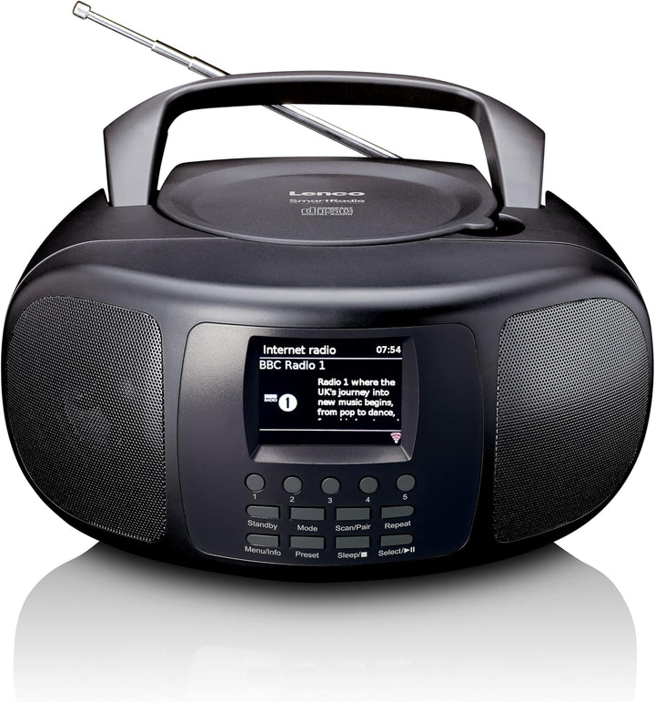 Lenco SCD-6000BK Tragbares Internetradio mit DAB+/FM, Bluetooth, CD-Player und 2,4-Zoll TFT-LCD-Farb