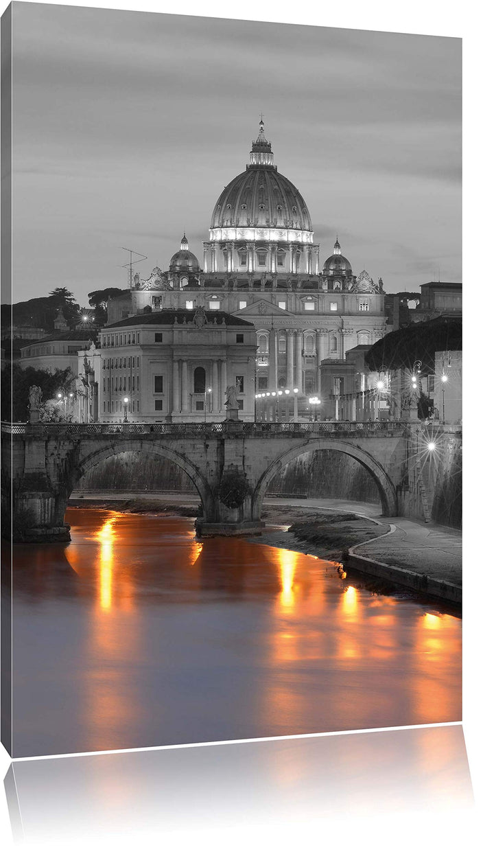 Pixxprint beleuchteter Petersdom am Abend als Leinwandbild/Grösse: 100x70 / Wandbild/Kunstdruck/fert