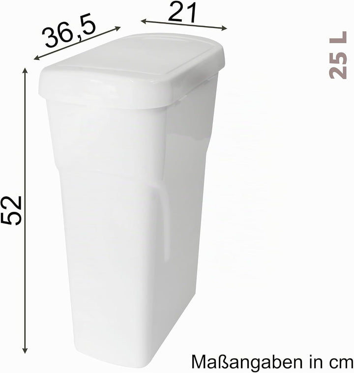 Hummelladen 25 Liter Mülltonne Weiss Recyclingtonne 21x36x52cm mit abnehmbarem Druckdeckel - Schmal