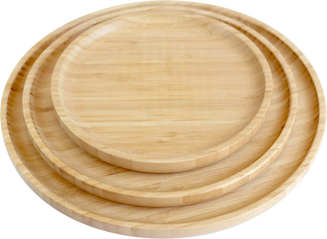pandoo 100% Bambus Teller | Runde Holzteller, Bamboo Plates, Bambus Deko, Speiseteller, Bambus Gesch