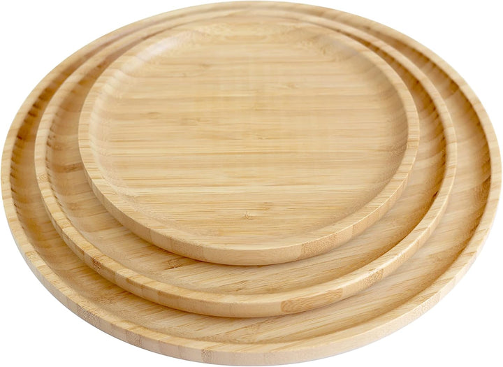 pandoo 100% Bambus Teller | Runde Holzteller, Bamboo Plates, Bambus Deko, Speiseteller, Bambus Gesch