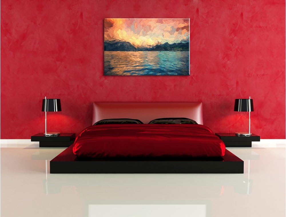 Pixxprint eine schöne Landschaft im Norden Kunst Pinsel Effekt, Format: 100x70 auf Leinwand, XXL rie