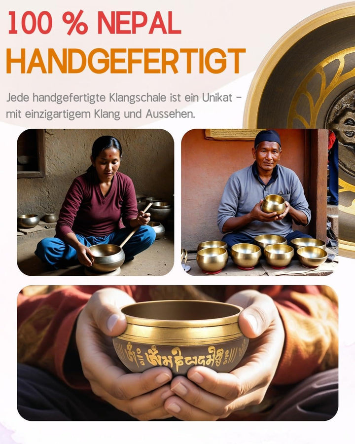 Hihealer Tibetanische Klangschalen-Set 100% Handgefertigt in Nepal, Grosse Klangschale mit Anleitung