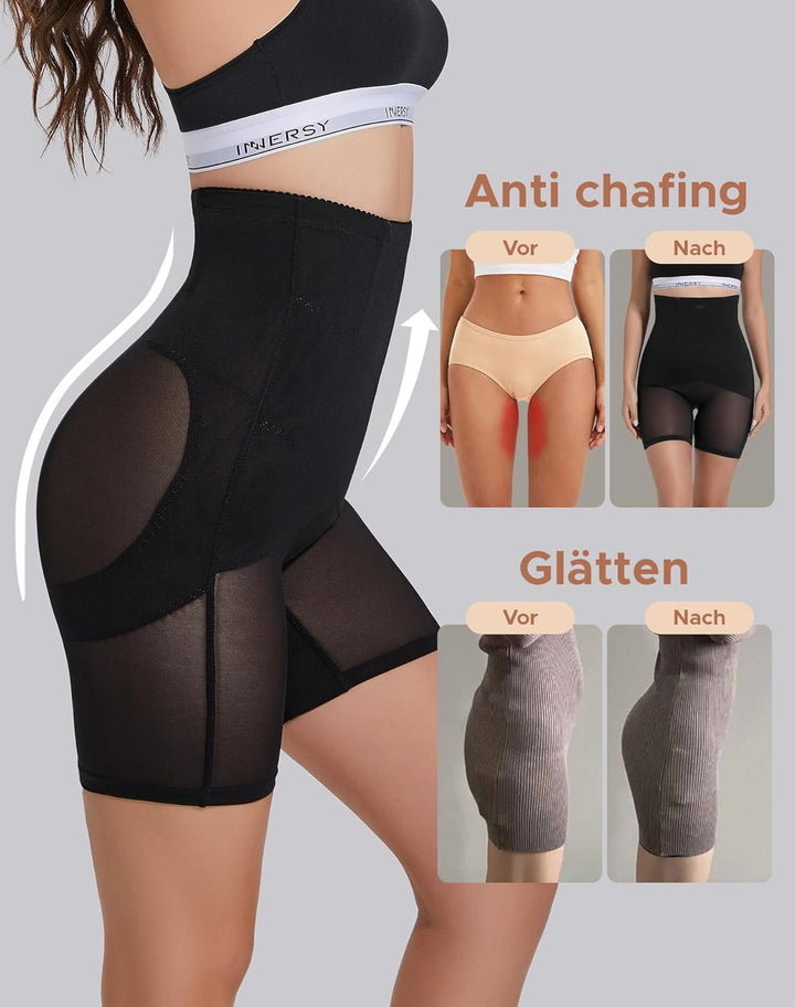 INNERSY Bauchweg Unterhose Damen Miederhose mit Bein Bauch Weg Figurformende Shapewear Hose M 1 Schw