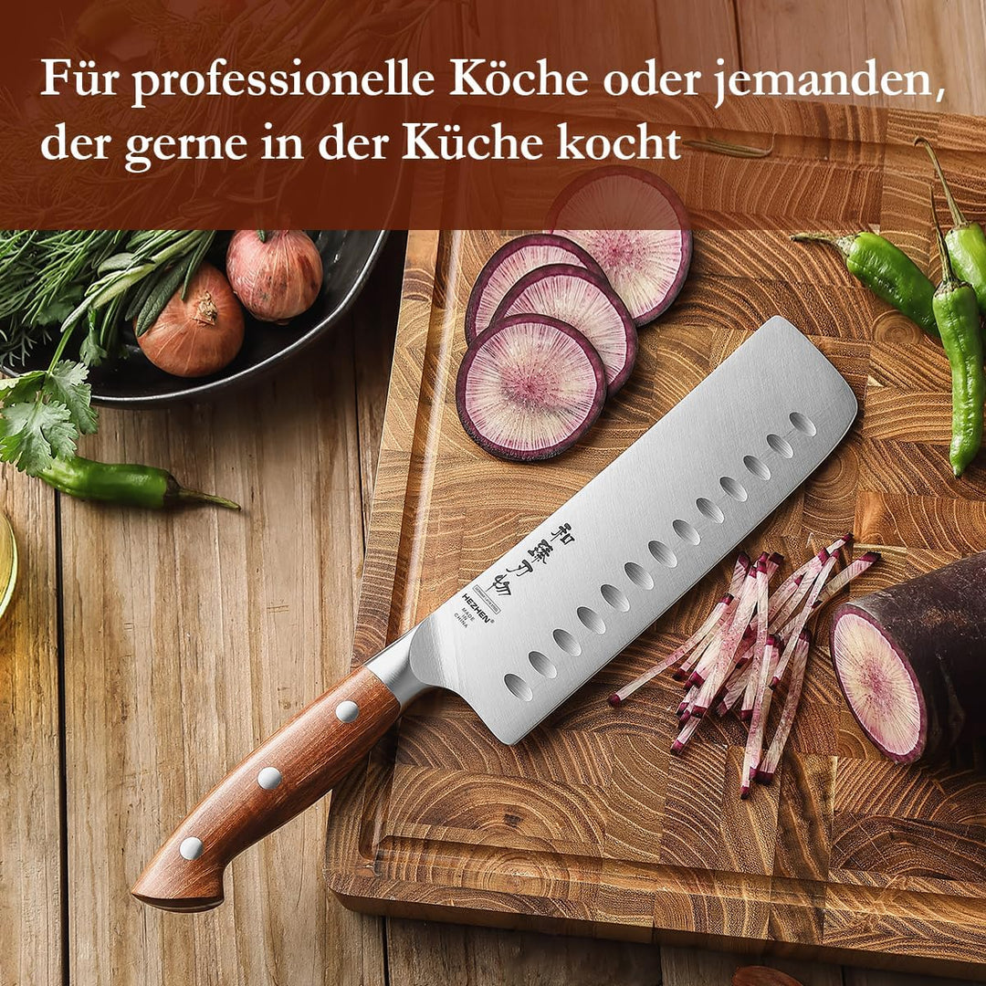 HEZHEN Rostfreier Stahl Nakiri Messer, Japanischer Stil Hackbeil Messer, Hartstahl Mehrzweckmesser A