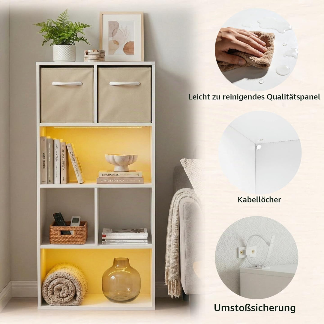 Kinderregal Spielzeugregal mit Boxen,6 Fächern,LED,Kinderzimmer Regal Kinder Bücherregal mit Kinderk