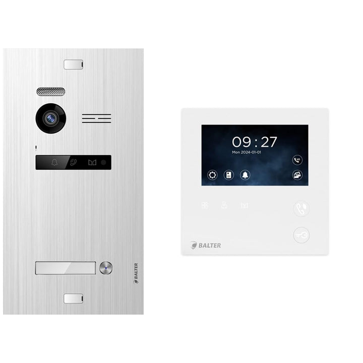 Balter EVO Silber/Weiss Video Türsprechanlage Set für 1 Familienhaus (1x Türstation mit Full HD-Kame