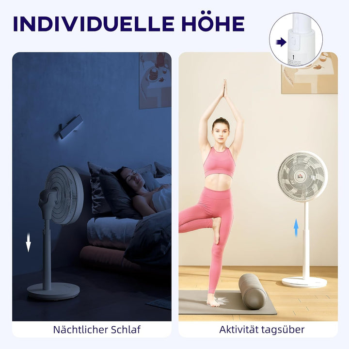 HOMCOM Standventilator leise mit Fernbedienung, Ventilator mit 12 Geschwindigkeitsstufen, Timer, Nei