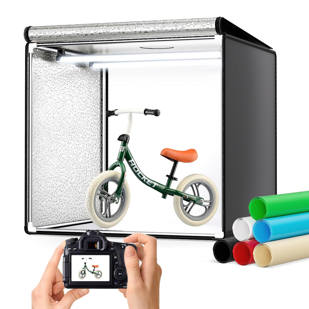Fotobox, 50CM 5600K Mini Fotostudio Ausgestattet mit Weichen Lichttüchern,6 Bunten Hintergrundtafeln