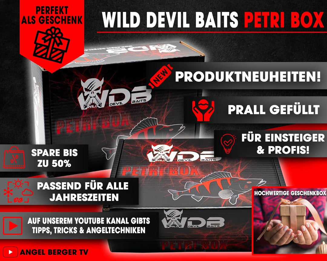 Wild Devil Baits Petri Box Raubfischbox Angelbox Promo Box Geschenk Angeln Angelzubehör