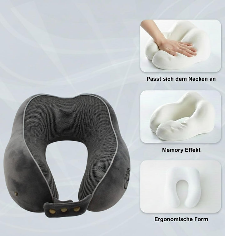 RAWS Reisekissen - Verstellbares Memory Foam Nackenkissen mit flexiblen Druckknöpfen für 360° Stütze