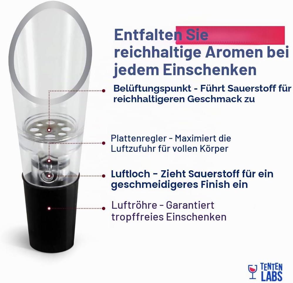 TenTen Labs WeinBelüfter und Weinsparer Vakuumpumpe COMBO – Premium WeinDekanter und Wein Konservier