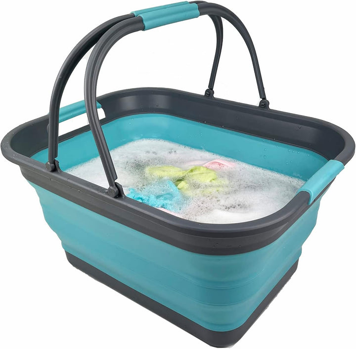SAMMART 29 l zusammenklappbare Wanne mit Griff, tragbarer Picknickkorb, platzsparender Aufbewahrungs