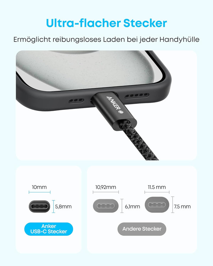 Anker 240W USB C Kabel, [2 Stück 1,8m] PD 3.1 Schnellladekabel USB C auf USB C Kabel, USB C Ladekabe
