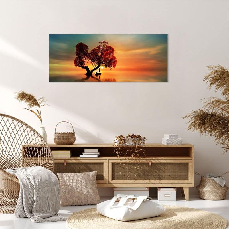 Wandbilder Dekoration Wohnzimmer See Natur Nacht Panorama Bilder auf Leinwand 120x50cm Leinwandbild