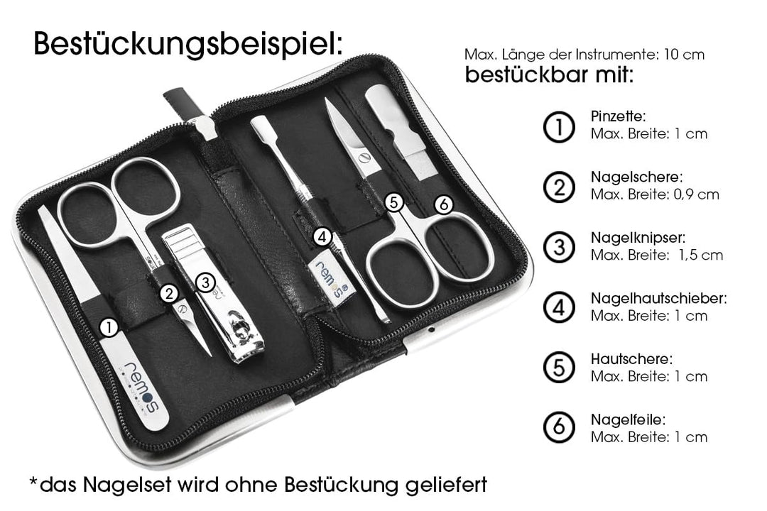 REMOS Nageletui leer aus echtem Leder zum Bestücken mit 6 Instrumenten - schwarz, schwarz