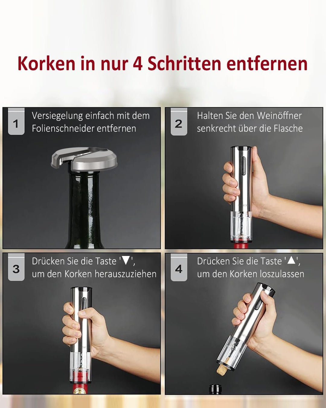 CIRCLE JOY Elektrischer Korkenzieher, wiederaufladbarer elektrischer Weinöffner, Wein-Geschenkset mi