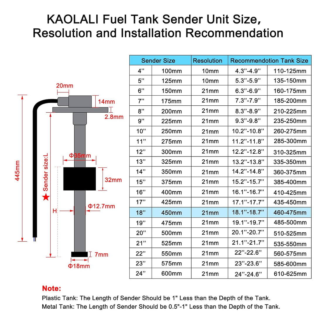 KAOLALI Füllstandssensor, Brenngasgeber Edelstahl-Kraftstoffsendeeinheit Wasserstandsanzeige-Sensor