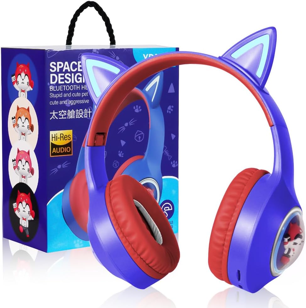 AXFEE Bluetooth-Kopfhörer Mit Katzenohren für Kinder, Bluetooth 5.3 Over-Ear Kopfhörer mit LED-Leuch