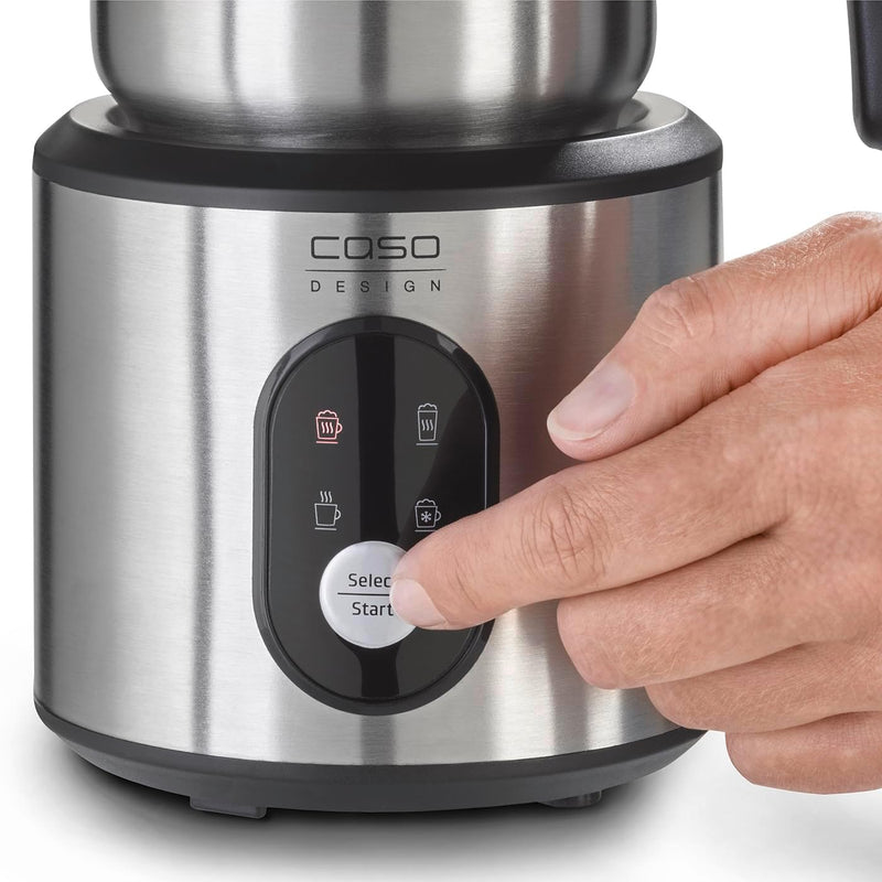 CASO Crema & Choco Inox, Milchaufschäumer für Kuhmilch und Pflanzenmilch, Kalter Milchschaum, Heisse
