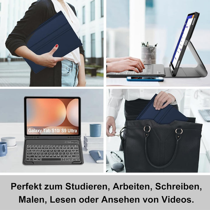 Für Tab S10 Ultra 14.6" Tastaturhülle mit Beleuchtung QWERTZ | Für Samsung Galaxy Tab S10 Ultra Tast