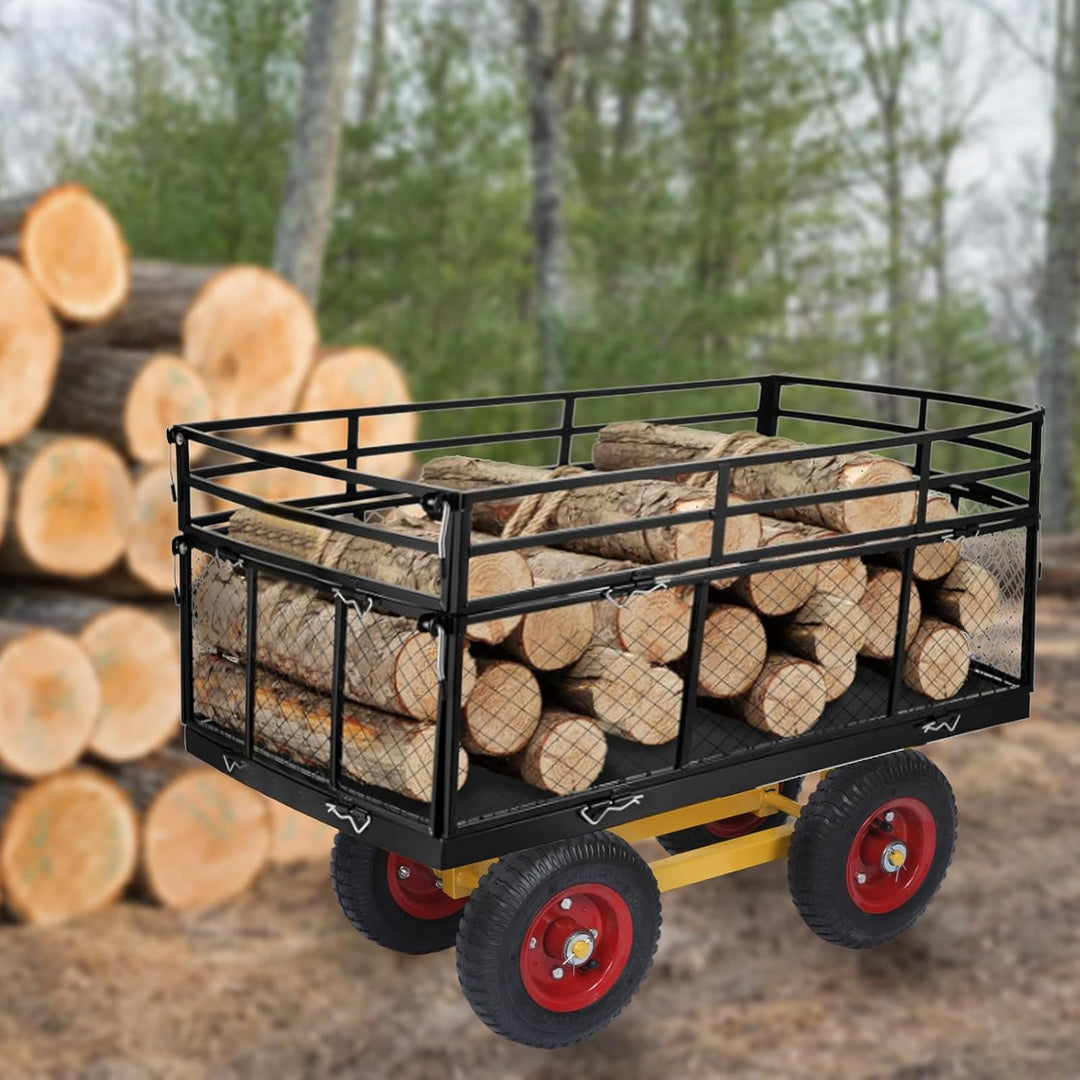 Bauholz Plattenwagen 300 kg Eisen Schwerlast Lasten Karre gelb | 75.5x32x26cm Transportwagen Dolly 4