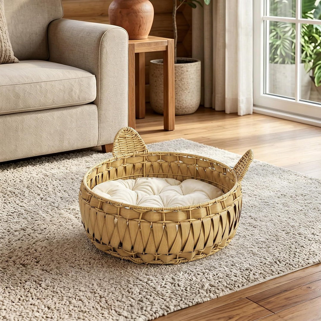 PawHut Katzenbett Katzenhöhle bis 10 kg 50 x 50 x 25 cm Hellbraun | Abnehmbares Kissen, Katzenkorb,