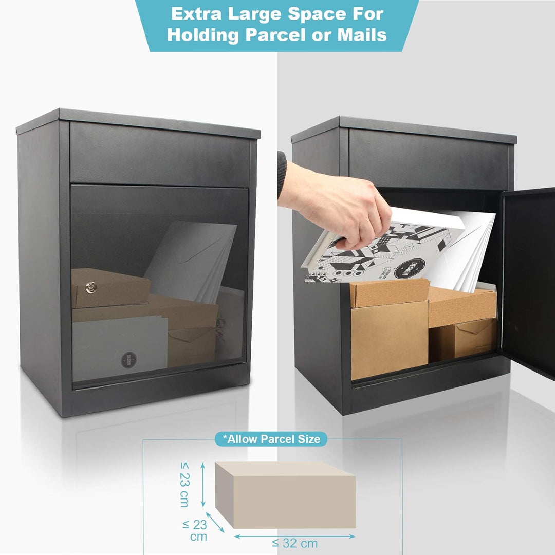 Todeco Paketbriefkasten mit Briefkasten, Abschliessbare Paket Postkasten mit Rückholsperre, Standbri