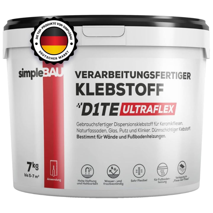 simpleBAU - Fertig Gemischter Fliesenkleber 7 KG, Universal Kleber für Gipskarton Osb-Kleber für Sch