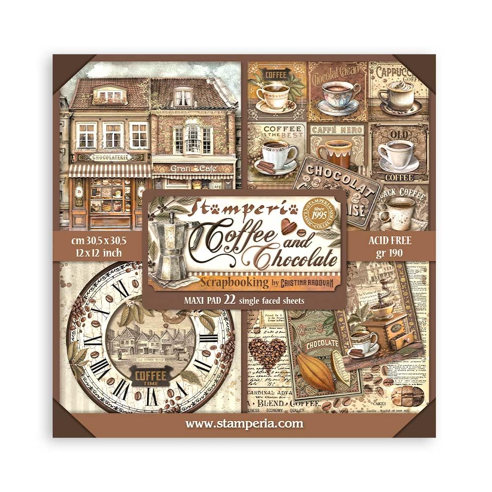 Scrapbooking Pad 22 sheets cm 30,5x30,5 (12"x12") Single face - Coffee and Chocolate Scrapbooking 22