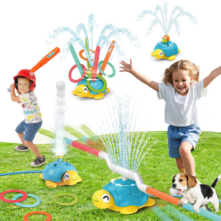 4 in 1 Wasserspielzeug Kinder Outdoor, Sommer Schildkröte Wassersprinkler Spielzeug mit Baseball, Wu